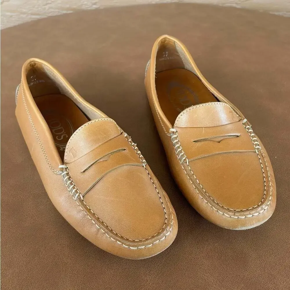 TOD'S Women’s Gommino Leather Penny Driver Shoes in Scuro Brown -Sz 37